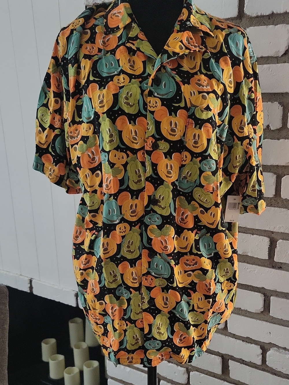 Disney Adult Halloween Pumpkin Print Button-Front Dress Shirt